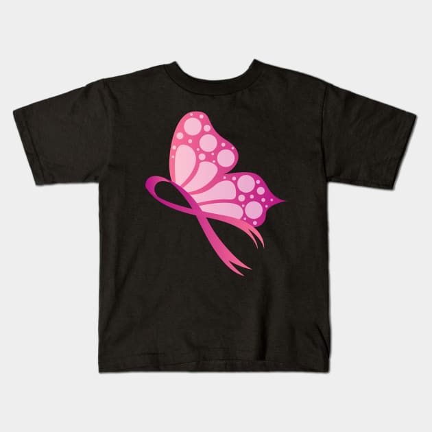 Pink Butterfly Ribbon Breast Cancer Supporter Kids T-Shirt by ScottsRed